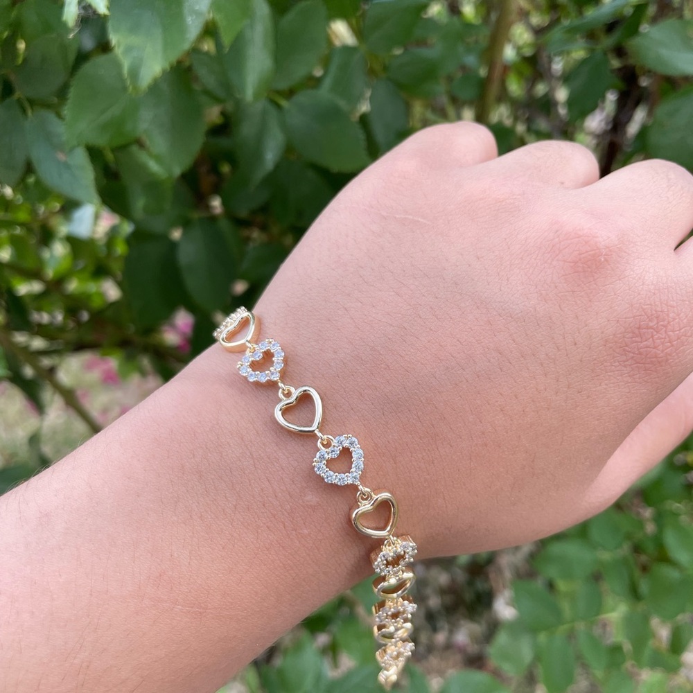 Gold Heart Bracelet with Silver Accents